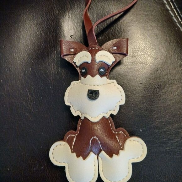 Brown Schnauzer Dog Keyring Keychain Key Ring Faux Leather - Picture 4 of 6